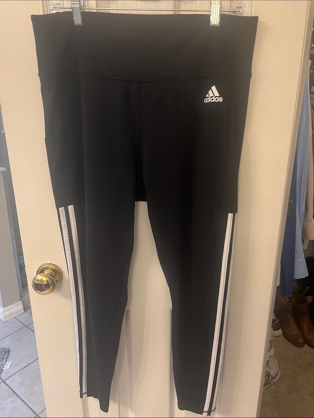 adidas Black Leggings with White Side Stripes - women’s